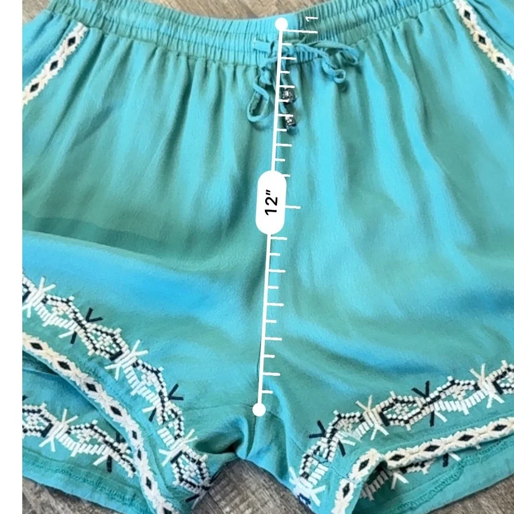 Anthropologie‎ HEI HEI Embroidered Isle Shorts Turquoise , Size M